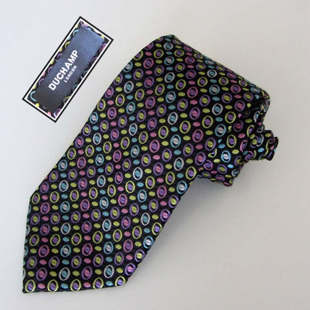 DUCHAMP London hand made circles dots multicolor silk tie